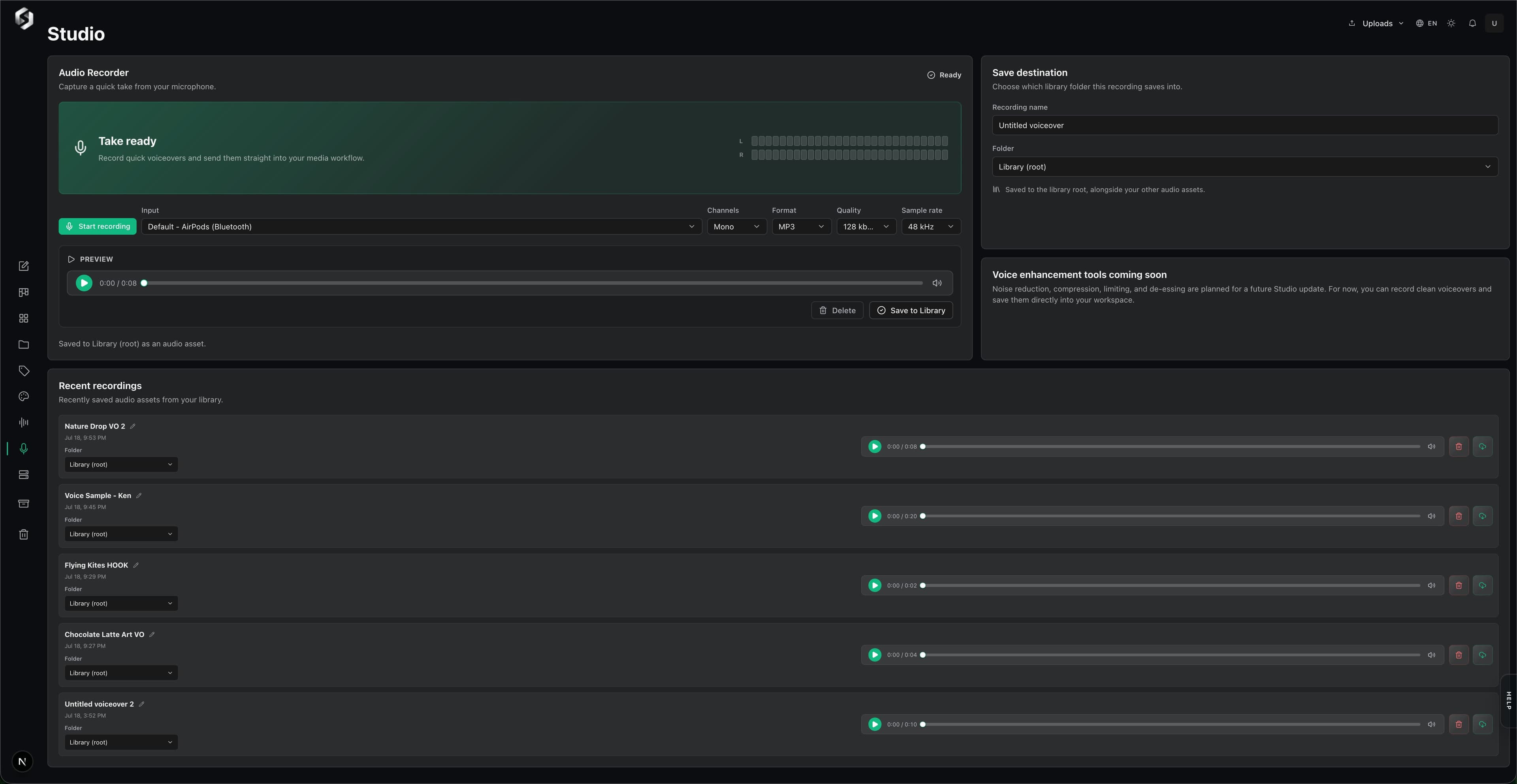 Squareglass Studio recording page